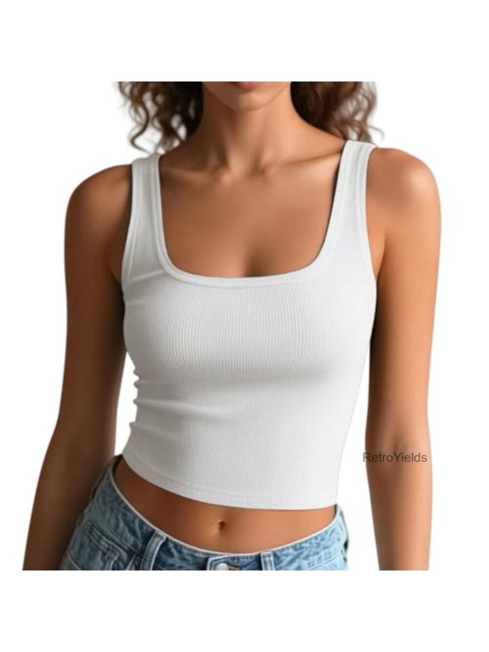 Ribbed Square Neck Sleeveless Fitted Crop Tank Top
